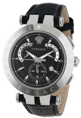 Versace 23C99D008 S009 V-Race Chrono Black Dial Black Genuine Leather Strap
