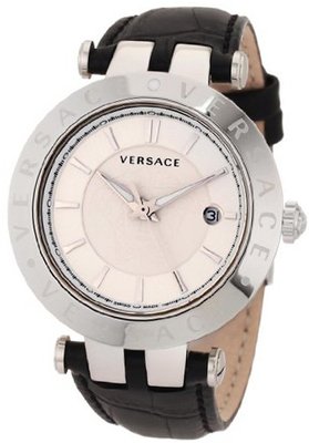 Versace 23Q99D002 S009 V-Race 3 Hands Black Genuine Leather 3 Interchangeable Top Rings