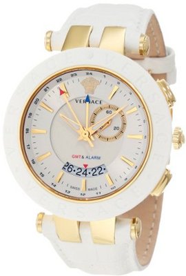 Versace 29G7S1D001 S001 V-Race White Rubber Bezel Dual-Time White Leather