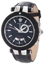 Versace 29G9S9D009 S009 V-Race Black Rubber Bezel Dual-Time Black Leather Strap Big Date