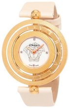 Versace 80Q80SD497 S002 Eon 3 Rings Ivory Satin and IP Rose Gold with Mother-of-Pearl Dial and Diamond Accents