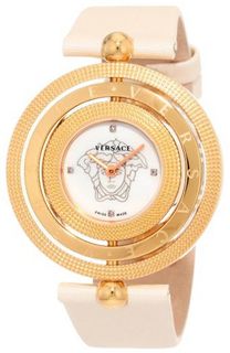 Versace 80Q80SD497 S002 Eon 3 Rings Ivory Satin and IP Rose Gold with Mother-of-Pearl Dial and Diamond Accents