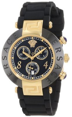 Versace 92CCP9D008 S009 Reve Ceramic Bezel Gold Ion-Plating Chronograph Black Rubber