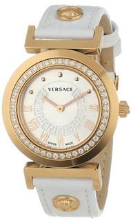 Versace P5Q82D001 S001 Vanity Rose Gold Ion-Plated Stainless Steel Leather Band Diamond