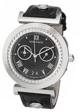 Versace VA9010013 Vanity Chrono Round Stainless Steel Crocodile Design Band Chronograph