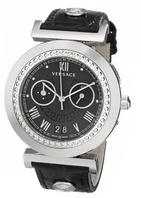 Versace VA9010013 Vanity Chrono Round Stainless Steel Crocodile Design Band Chronograph