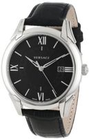 Versace VFI010013 "Apollo" Stainless Steel and Black Leather Strap