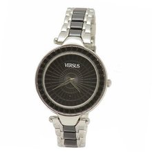 Versus by Versace 3C72400000 Sertie Black Dial Textured Glass Bezel Steel Bracelet