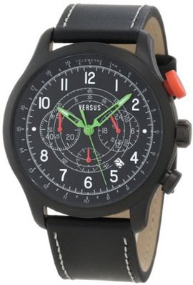 Versus by Versace 3C73100000 Soho Black IP Coated Steel Black Dial Chronograph Leather