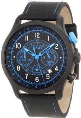 Versus by Versace 3C73200000 Soho Black IP Coated Steel Black Dial Chronograph Leather