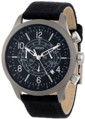 Versus by Versace SGL010013 Soho Round Gun Ion-Plated Stainless Steel Black Canvas Strap