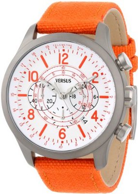 Versus by Versace SGL040013 Soho Round Gun Ion-Plated Stainless Steel Orange Canvas Strap