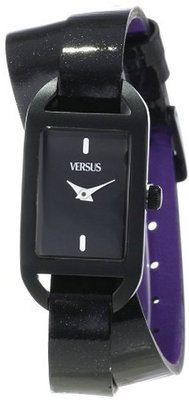 Versus by Versace SGQ010013 Ibiza Rectangular Black Aluminum Case Leather Strap Patent Top