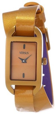 Versus by Versace SGQ040013 Ibiza Rectangular Bronze Aluminum Case Leather Strap Patent Top