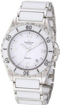Viceroy 47548-05 Ceramic & Sapphire Luminous White Ceramic And Stainless Steel Bracelet Date