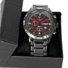 Master Date Red Black Dial Stainless Steel Luxury Sport Quartz Wrist