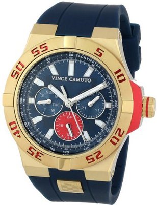 Vince Camuto VC/1010BLGP Master Gold-Tone Multi-Function Dark Blue Silicone Strap