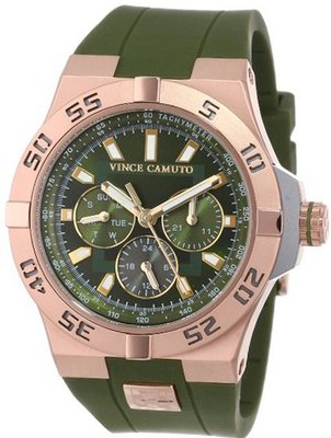 Vince Camuto VC/1010GRRG Master Rose Gold-Tone Multi-Function Dark Green Silicone Strap