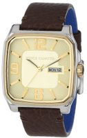 Vince Camuto VC/1022CHTT The Sergeant Square Two-Tone Day-Date Function Brown Leather Strap