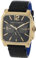 Vince Camuto VC/1024BKGP The Sergeant Square Gold-Tone Multi-Function Black Leather Strap