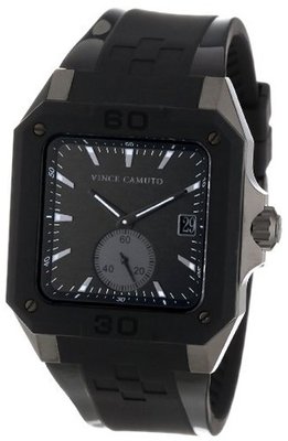 Vince Camuto VC/1026BKDG The Aviator Sport Square Gunmetal Accented Black Silicone Strap