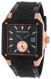 Vince Camuto VC/1026BKRG The Aviator Sport Square Rose Gold-Tone Accented Black Silicone Strap