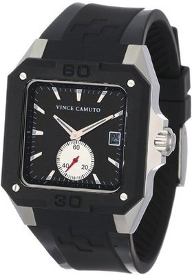 Vince Camuto VC/1026BKSV The Aviator Sport Square Silver-Tone Accented Black Silicone Strap