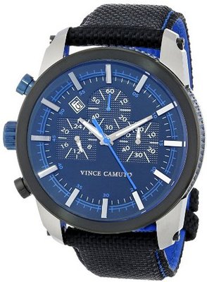 Vince Camuto VC/1029BKBI The Baron Sport Blue Dial Black Nylon Strap Chronograph