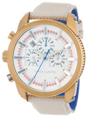 Vince Camuto VC/1029ROGP The Baron Gold-Tone Beige Nylon Strap Chronograph