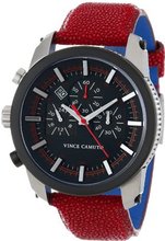 Vince Camuto VC/1030BKRD The Baron Navigator Silver-Tone Red Stingray Leather Strap Chronograph