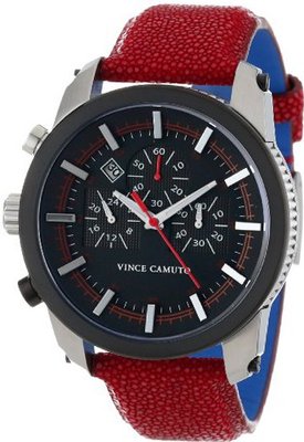 Vince Camuto VC/1030BKRD The Baron Navigator Silver-Tone Red Stingray Leather Strap Chronograph