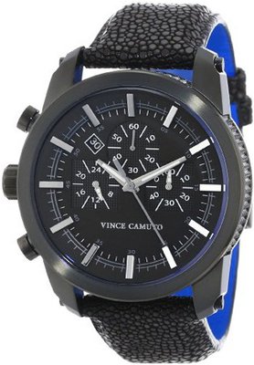 Vince Camuto VC/1030BKTI The Baron Navigator Black Ion-Plated Stingray Leather Strap Chronograph