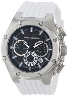 Vince Camuto VC/1032BKSV The Dyver Silver-Tone White Silicone Strap Chronograph