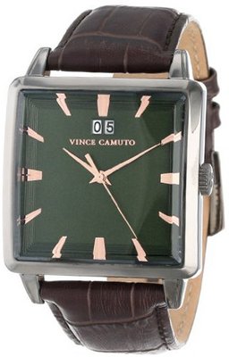 Vince Camuto VC/1038GRDS Coope Square Dark Silver-Tone Black Leather Strap