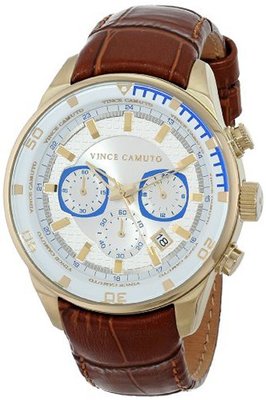 Vince Camuto VC/1043WTGP The Admiral Dress Chronograph Gold-Tone Brown Leather Strap