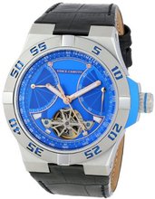 Vince Camuto VC/1049BLSV The Master Automatic Black Leather Croco-Grain Strap