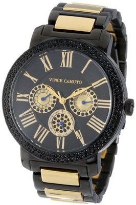 Vince Camuto VC/5001GPBK Swarovski Crystal Accented Black and Gold-Tone Multi-Function Bracelet