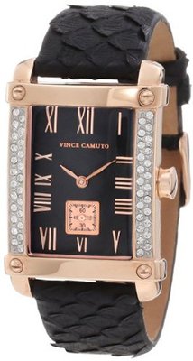 Vince Camuto VC/5008RGBK Leather Swarovski Crystal Accented Rosegold-Tone Black Python Strap