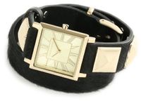 Vince Camuto VC/5028CHBK Leather Square Gold-Tone Black Pony Hair Double-Wrap Strap