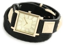 Vince Camuto VC/5028CHBK Leather Square Gold-Tone Black Pony Hair Double-Wrap Strap