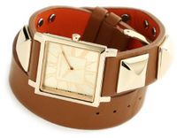 Vince Camuto VC/5028CHBN Leather Square Gold-Tone Brown Double-Wrap Strap