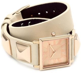 Vince Camuto VC/5028RGIV Square Rosegold-Tone Ivory Leather Double-Wrap Strap