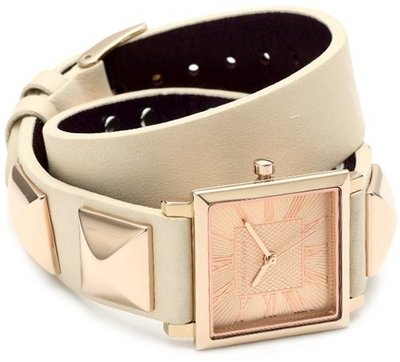 Vince Camuto VC/5028RGIV Square Rosegold-Tone Ivory Leather Double-Wrap Strap