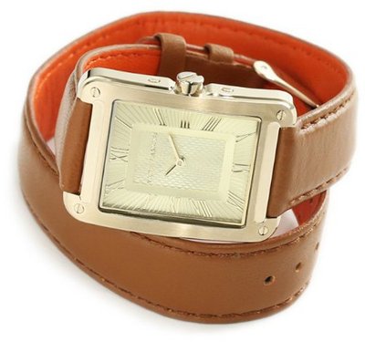 Vince Camuto VC/5032CHBN Leather Rectangle Gold-Tone Brown Double-Wrap Strap