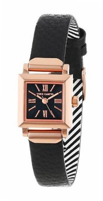 Vince Camuto VC/5064RGBK Rose Gold-Tone Square Black Leather Strap