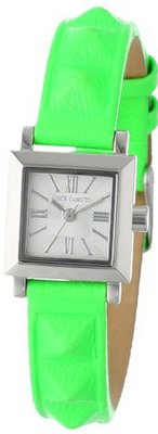 Vince Camuto VC/5069SVGN Silver-Tone Square Neon Green Pyramid Accented Leather Strap
