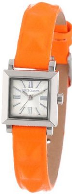 Vince Camuto VC/5069SVOR Silver-Tone Square Neon Orange Pyramid Accented Leather Strap