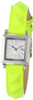 Vince Camuto VC/5069SVYL Silver-Tone Square Neon Yellow Pyramid Accented Leather Strap
