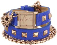 Vince Camuto VC/5088RGBL Square Rose Gold-Tone Double-Wrap Blue Leather Strap