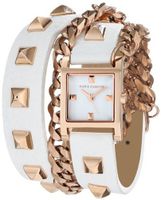 Vince Camuto VC/5088RGWT Rose Gold-Tone Pyramid Studded Double-Wrap White Leather Strap